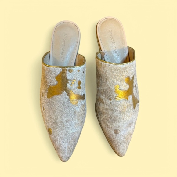Chocolat Blu Clint Pony Hair Mule Gold & Ivory Size 38/US Size 7.5 Pointy Toe - Picture 1 of 8